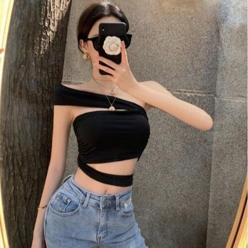 Women Female One Shoulder Crop Tops Casual Sleeveless T-Shirt Tank Tops Summer Sexy Womens Cropped Ladies Tank Top Tops Y2K