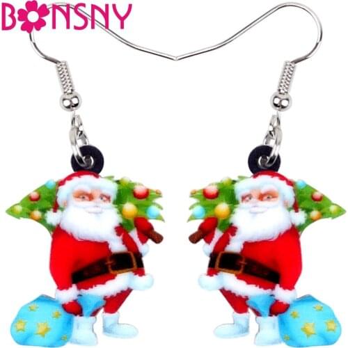 Bonsny Acrylic Christmas Santa Claus Tree Gift Earrings Drop Dangle Costumes Navidad Jewelry For Women Girls Gift Charms Brincos