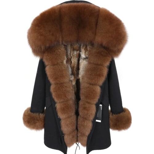 MaoMaoKong2020 new fox fur collar Sleeve Hooded jacket Wild long winter rabbit fur lining womens coat clothes Park