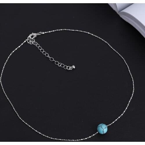 Stainless Steel Round Blue Necklace Valentines Day Womens Pendant Necklace Gifts Jewelry Wholesale /Posted