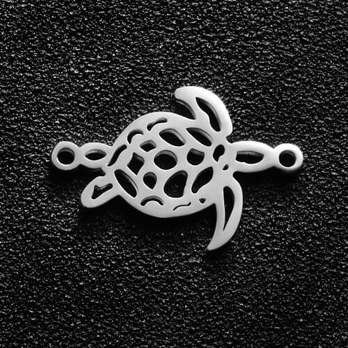 15 pcs Stainless Steel Mirror Polished Hollow Sea Turtle Charms Connectors Cute Turtle Animal Pendant DIY Jewelry