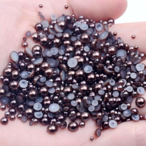 2-12mm and Mix Size Dark Coffee Half Round Imitation Pearl Loose Beads ABS Flatback Pearl Beads For DIY Nails Scrapbook Decorate
