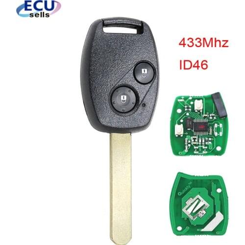 2 Buttons for Honda 433Mhz ID46 Chip Remote Control Auto Car Key Fob Replacement Uncut Blade for Honda CRV Odyssey Fit