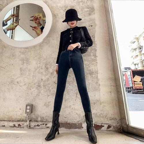 2020 new winter plus velvet jeans womens high waist and feet thickened thin leggings