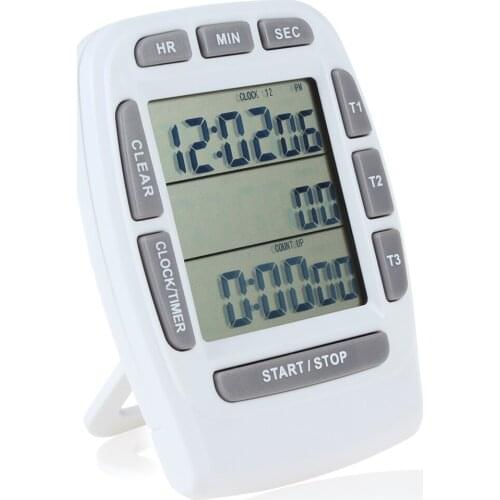 3-Line LCD Triple Display Digital Countdown Stopwatch + Clock for Kitchen Cooking Tools