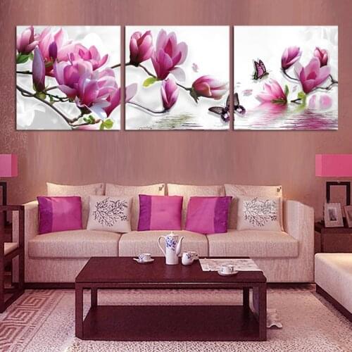 SVITY Nordic Pink Orchid Flower Painting Modern Minimalism Wall Poster For Living Room Decor Art Modular Painting 3Pcs/Set