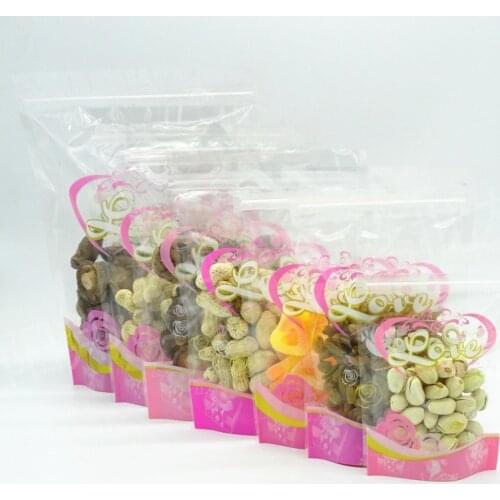50pcs Pink flower zipper ziplock stand up bone bag fresh color food candy gift packaging bags small plastic pouch package