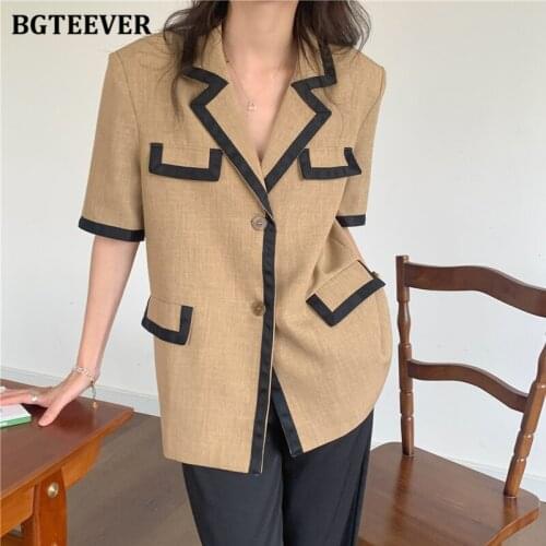 BGTEEVER Chic Vintage Loose Single-breasted Female Blazer 2021 Summer Short Sleeve Hit Color Women Suit Jackets