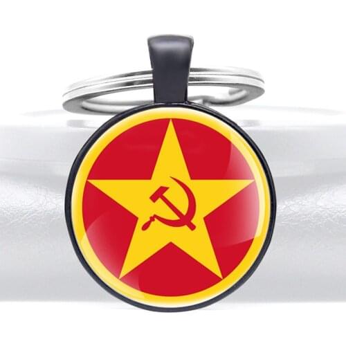 Black Color Soviet Communism CCCP Design Glass Dome Classic key Chains Men Women Key Ring Jewelry Gifts