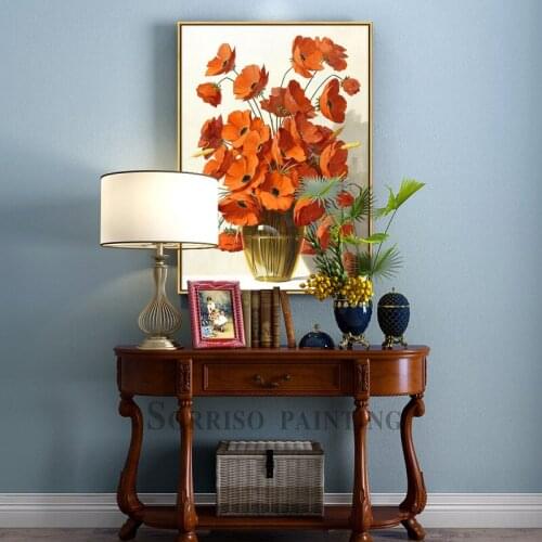 Europe Bright Red Daisy Vase Canvas Painting Corridor Wall Art Posters And Prints Pictures For Dining Room Home Hallway Decor