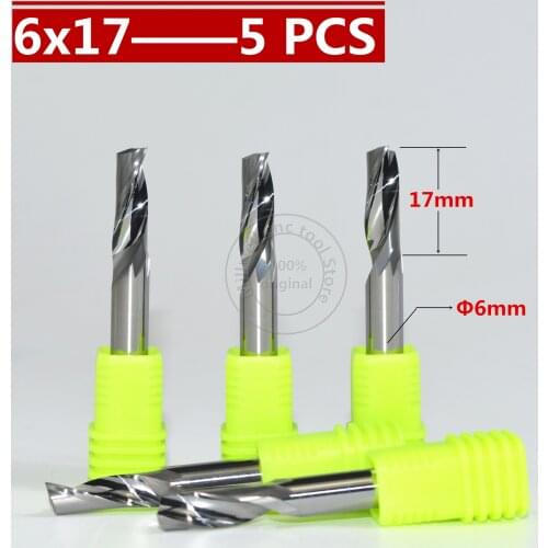 6mm*17mm-5PCS,Freeshipping,CNC insert router bit,solid carbide Aluminum milling cutter, 1 flute end mill,PVC,Acrylic,aluminum