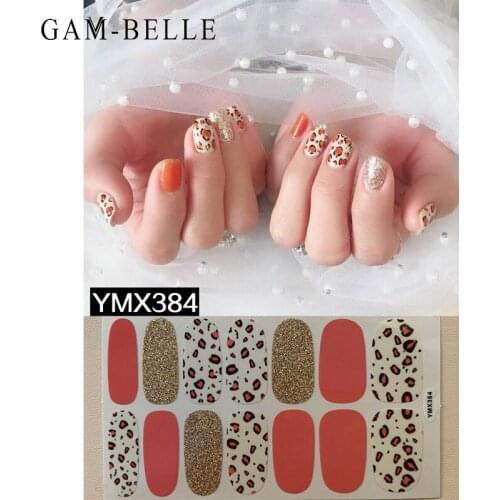 GAM-BELLE Nail Stickers Leopard Series Shiny Sequins Accessoires Nail Polish Decals Wraps Full Cover Nail Art Decoration