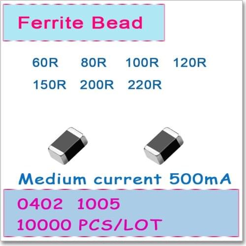 JASNPROSMA 0402/1005 100MHZ 10000PCS 500mA Medium current SMD Ferrite Bead 60R 80R 100R 120R 150R 200R 220R 25% FB High quality