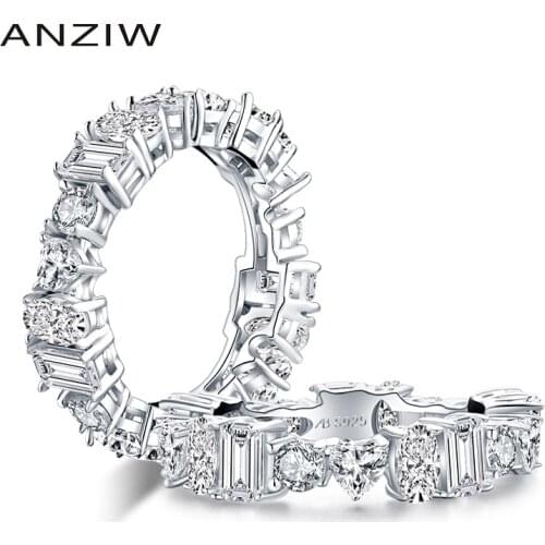 ANZIW Luxury 925 Sterling Silver Band Rings Women Engagement Simulated Diamond Wedding Silver Bridal Full Eternity Rings