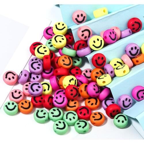 100pc 7mm Acrylic Smiley Beads Loose Spacer Beads Smiley Face Beads For Jewelry Making DIY Charms Bracelet Necklace Wholesale