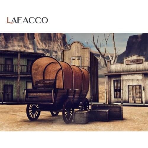 Laeacco Vintage Wooden Carriage West Cowboy Bank Box Party Child Portrait Photographic Background Photo Backdrop Photo Studio