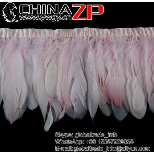 Top Selling Plume Trim CHINAZP Factory Wholesale 10yards/lot Dyed Light Pink Goose Feather Fringe Trim with Satin Ribbon Tape