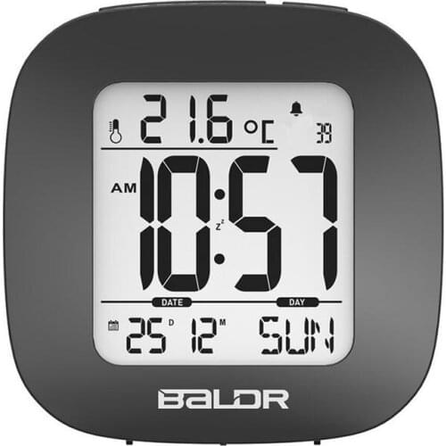 Mini Bedside Snooze Digital Alarm Clock with LCD Display Temperature Calendar Week Date Backlight Battery Powered Travel Clocks