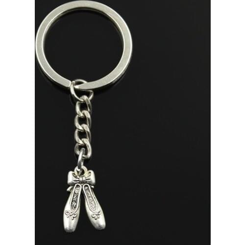 Fashion 30mm Key Ring Metal Key Chain Keychain Jewelry Antique Bronze Silver Color Plated Ballet Shoes Slippers 20x13mm Pendant