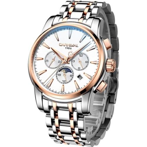 CARNIVAL Multifunction Mechanical Watches Mens 2021 Moon Phase Automatic Watch Waterproof Double Calendar Business Watch For Men