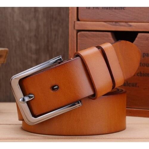 2021 High-end Fashion Men Leather Belt Retro Top Quality Genuine Leathers Belts For Man Male Metal Pin Buckle