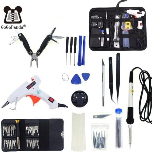Free Shipping 10 IN 1 Glue Gun Solder Iron Set DIY Repair Tool Professional 240V 20W With Sticks Tweezer Iron Tips Etc