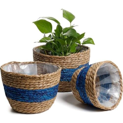 Nordic Handmade Straw Laundry Picnic Toy Storage Basket Macrame Woven Flower Pot Cover Plant Container Home Garden Decoration