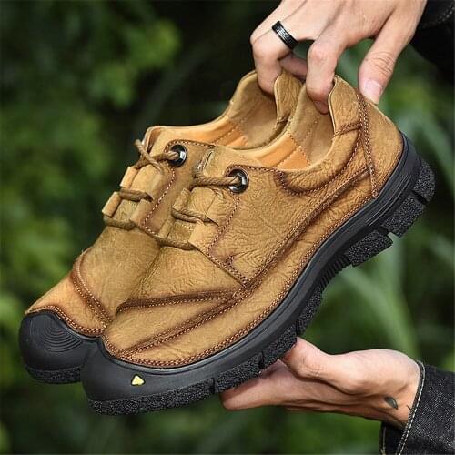 2021new leather casual shoes low-top hiking shoes breathable outdoor off-road non-slip mens shoes wear-resistant outdoor stroll