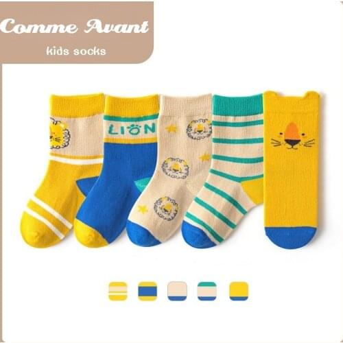 NEW 5Pairs/lot Kids Socks For 1-12 Years 2021 Autumn Children Socks Cartoon Animal Striped Mid Socks Cotton Boy Sports Socks