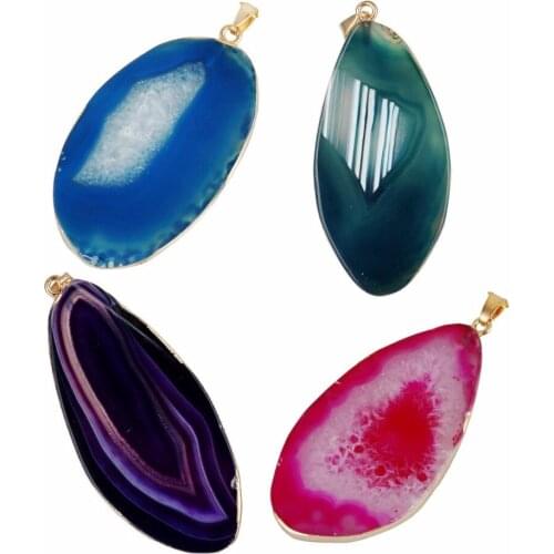 SUNYIK 1Lot (4Pc) Irregular Polished Thin Agate Slices Druzy Pendant Fit Necklace