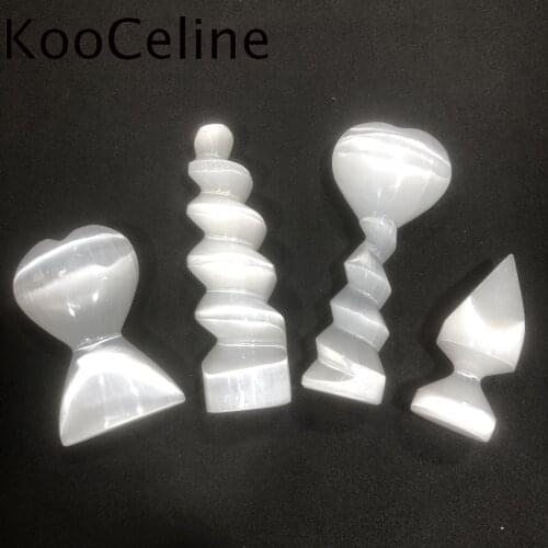 Natural Crystals Quartz Selenite Heart Spiral Tower Energy Reiki Healing Stones Home Aquarium Decoration Accessories Gemstone