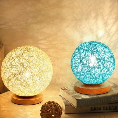 220V LED hemp rope Wood Multi-color Table Lamps European plug bedside lamp bedroom decoration small night light