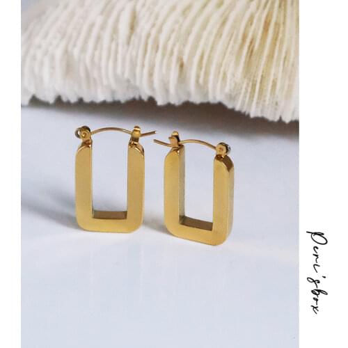 PerisBox Simple Thick U Shape Hoop Earrings Angular Huggie Wide Earring Hoops Fashion Goth Punk Earrings For Women Gifts Hot
