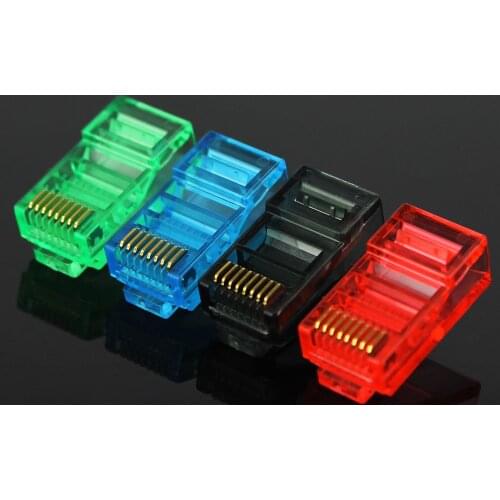 OULLX 50PCS/Lot RJ45 Ethernet Cables Module Plug Network Connector RJ-45 Crystal Heads Cat5 Color Cat5e Gold Plated Cable