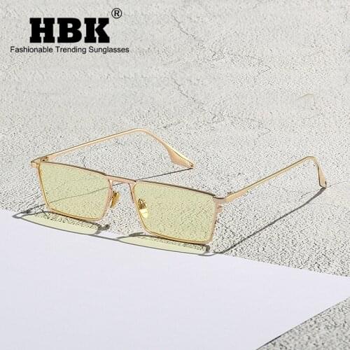 HBK Vintage Narrow Small Sunglasses Men Women Luxury Brand Rectangle Metal Frame Sun Glasses Night Vision Driving Fish Eyewear