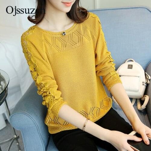 Sweater Women Spring Autumn Pullovers Long Sleeve Slim Ladys Knitted Sweaters Lace Style Womens Hollow Out Top Pullovers White