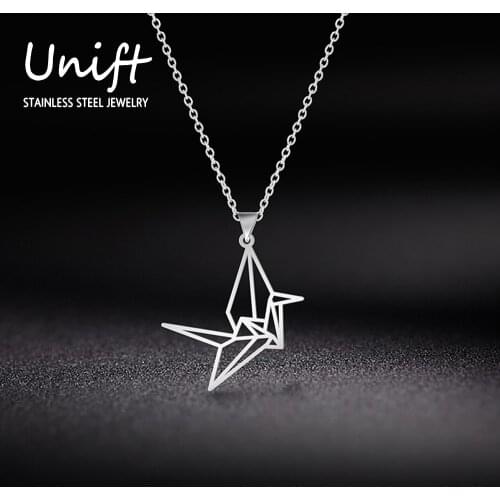 Unift Stylish Stainless Steel Animal Charm Necklace Pendant Exquisite Origami Thousand Paper Crane Elegant Jewelry For Women