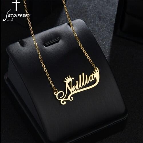 Letdiffery Vintage Custom Name Crown Pendant Necklace Personalized Lace Nameplate Fashion Necklaces Jewelry Women Birthday Gifts