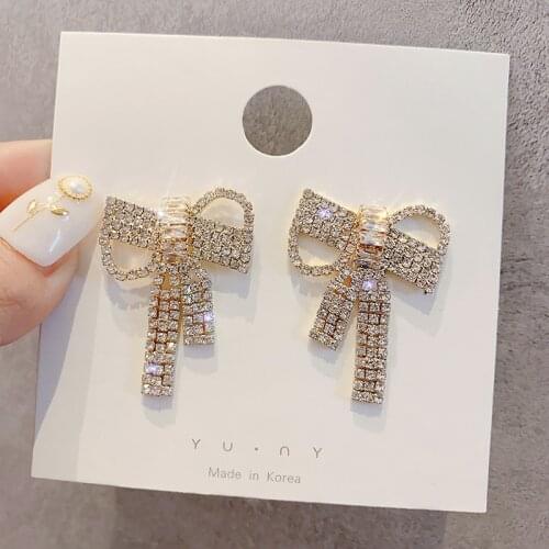 High Sense Bow Knot Zircon Ear Pendent Temperament Texture Earrings Women European And American Style 2021 New Trendy Ear Stud