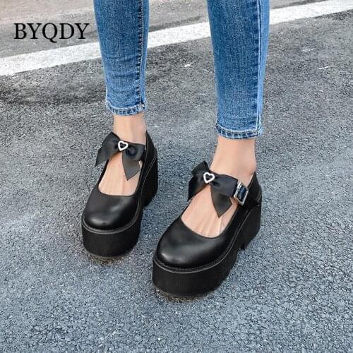 BYQDY 2021 Autumn Chunky Heel Platform Mary Jane Shoes Women Round Toe Buckle Round Head Pumps Punk Goth Footwear Thick Bottom