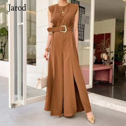 2020 New Summer Female Elegant Slim Jumpsuit Trousers Women Casual Sexy split casual Long Pants Overalls With belt