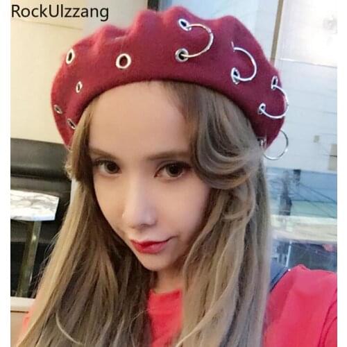 13 Color Ins Tumblr Hipster Rivet Hole & Patchwork Metal Buckle Circle Elegant Party/Club/Travel Harujuku Kpop Fashion Beret Hat
