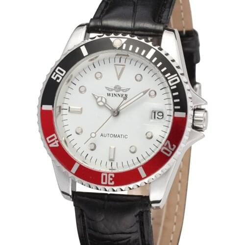 2019 Winner Top Brand Men Luxury Automatic Self Wind Watch Creative Case Black Dial Male Genuine Leather Band Relogio Masculino