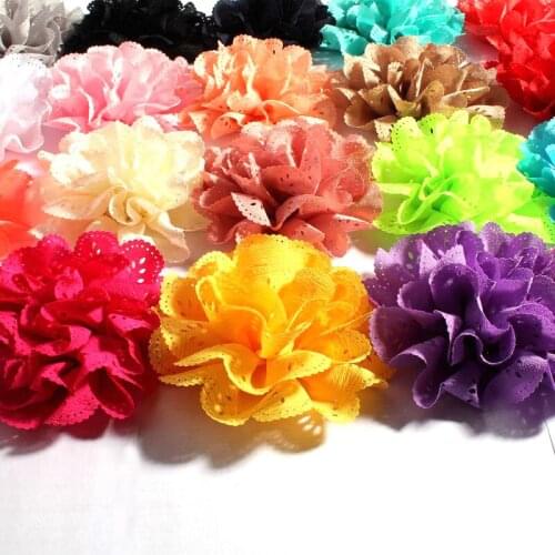 20pcs/lot 4" 20Colors Lovely Chic Soft Handmade Eyelet Artificial Fabric Chiffon Flower Accessories For Baby Girl Hair Flowers