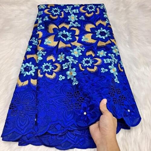 5yard Nigerian Swiss Lace Fabric 2021 Latest Heavy Beaded Embroidery African Cotton fabrics Swiss Voile Lace Popular Dubai Style