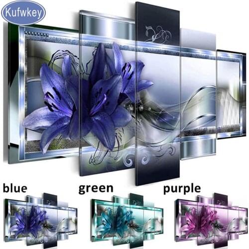 3d Full round/square drills,5d Diamond Painting colored lilies Flowers mosaic diamond Embroidery 5 pcs Multi-picture home decor