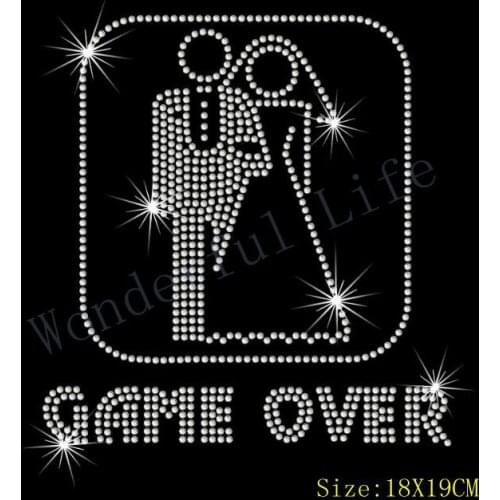 Free Shipping Hen Night GAME OVER Rhinestone T Shirt Transfer - Iron On Hot Fix Wedding Motif