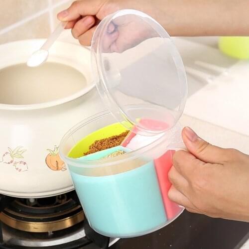 Lager Plastic Seasoning Box 3 Compartments Seasoning Container Spice Jar With Spoons Big Spice Pots Bowls Storage Container