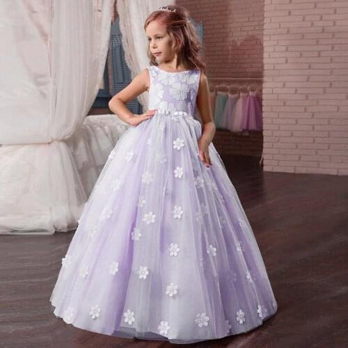Flower Girls Teenagers Tutu Long Dress sleeveless baby girl ball Gowns Kids Party Dresses Evening Princess Wedding Girl Dresses