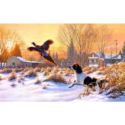 Paintings Frank Mittelstadt Getting Up Art Nature Winter Snow Hunting Dog Bird Fly Sunrise 4 Sizes Fabric Canvas Poster Print